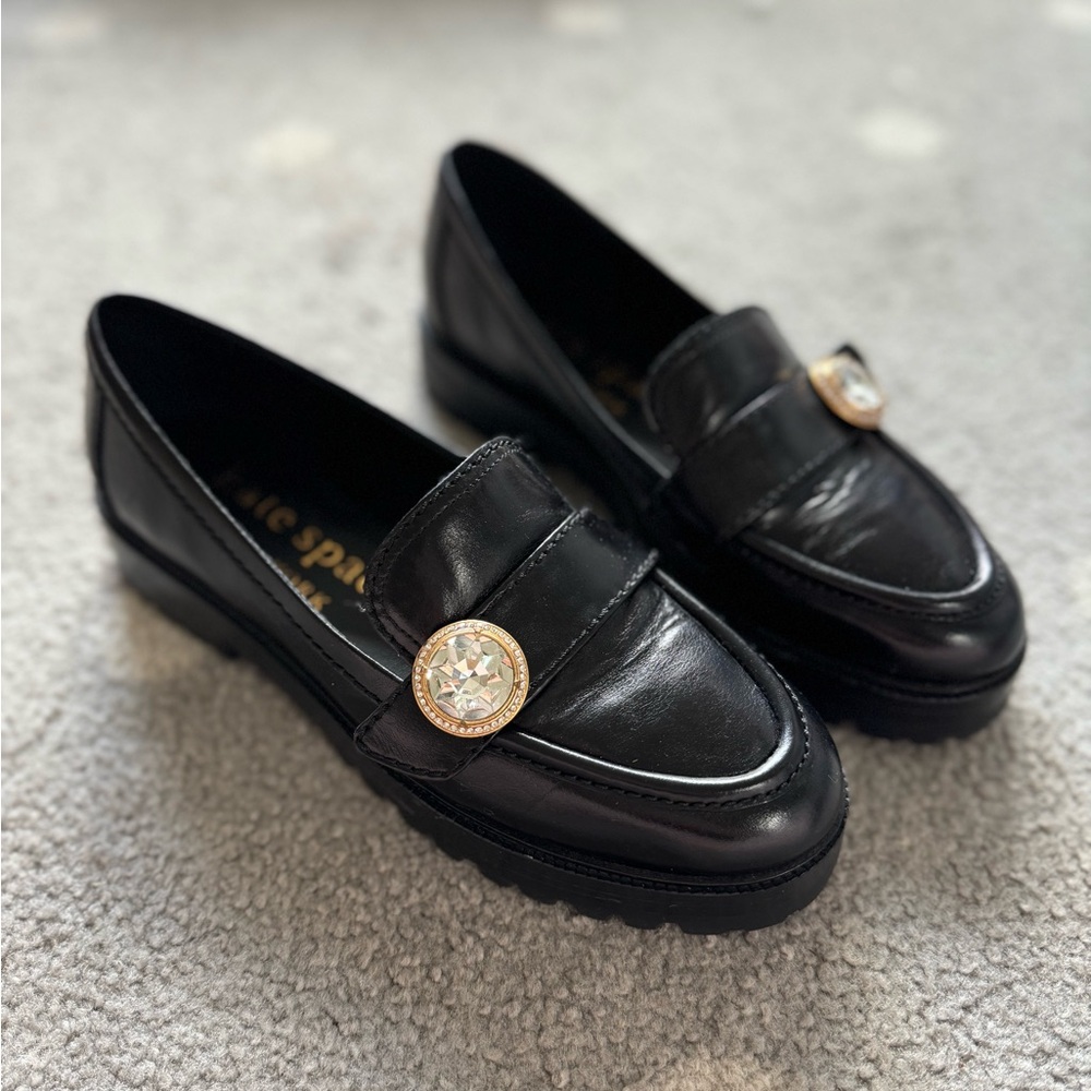 Kate Spade Crystal Leather Loafers EUC Black 6